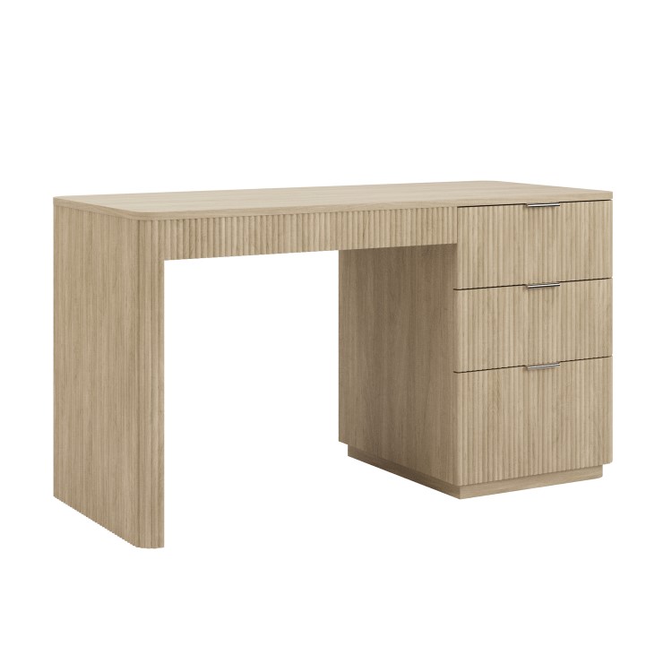 Light Oak Ribbed Office Desk with 3 Drawers - Valencia 