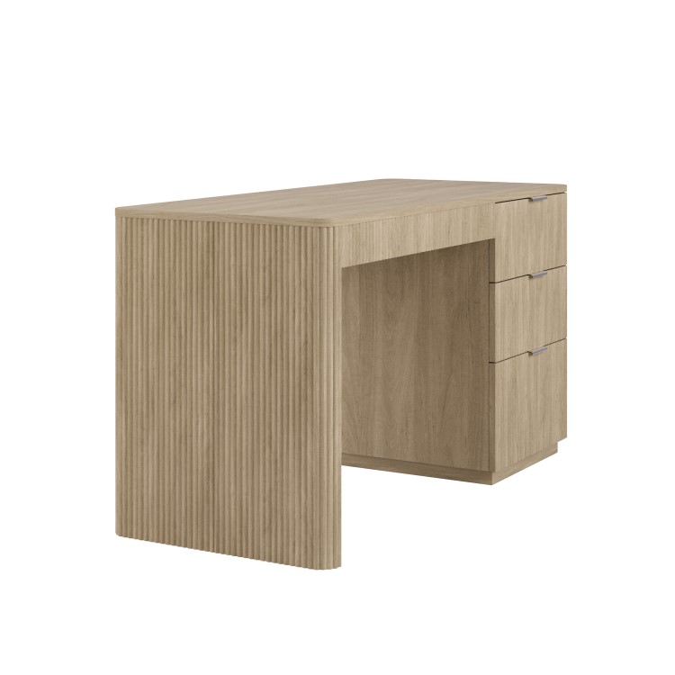 Light Oak Ribbed Office Desk with 3 Drawers - Valencia 