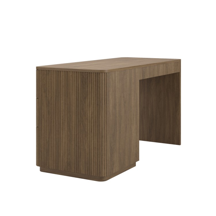 Dark Oak Ribbed Office Desk with 3 Drawers - Valencia