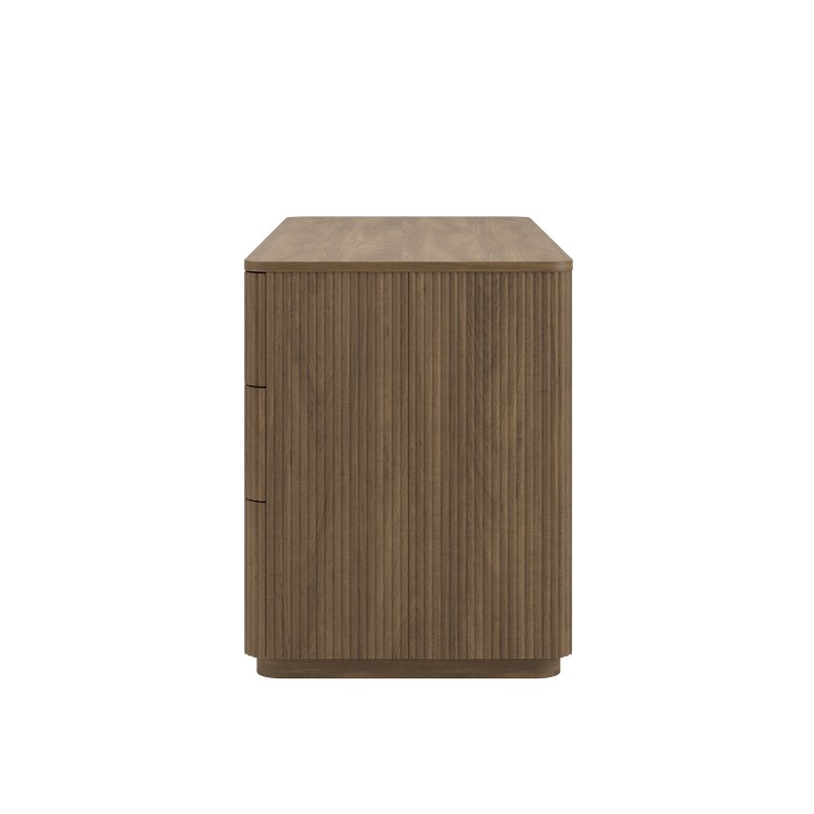 Dark Oak Ribbed Office Desk with 3 Drawers - Valencia