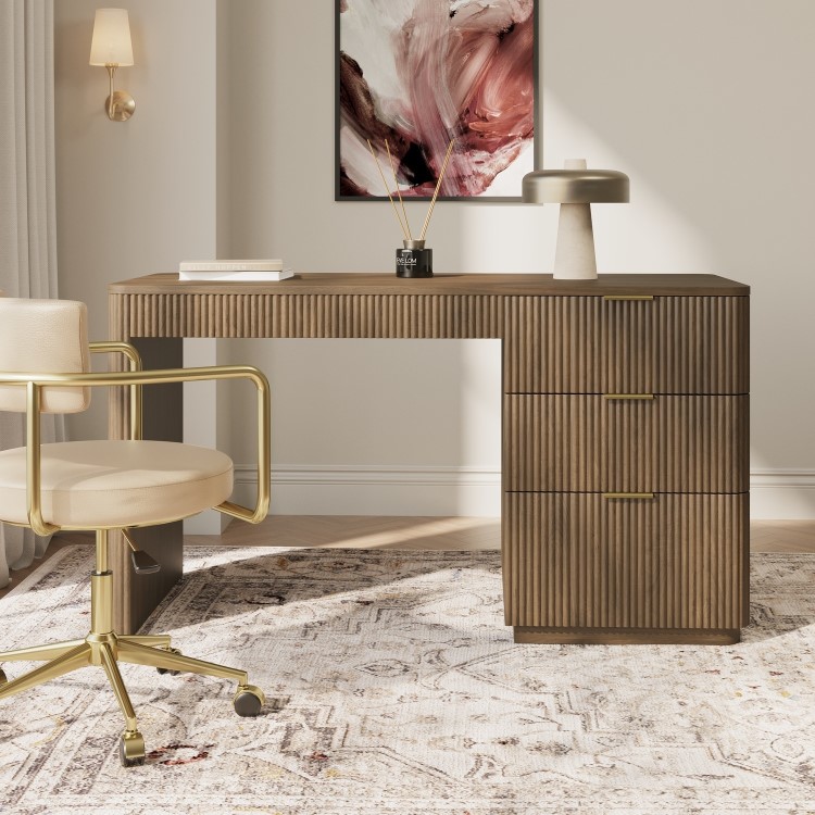 Dark Oak Ribbed Office Desk with 3 Drawers - Valencia