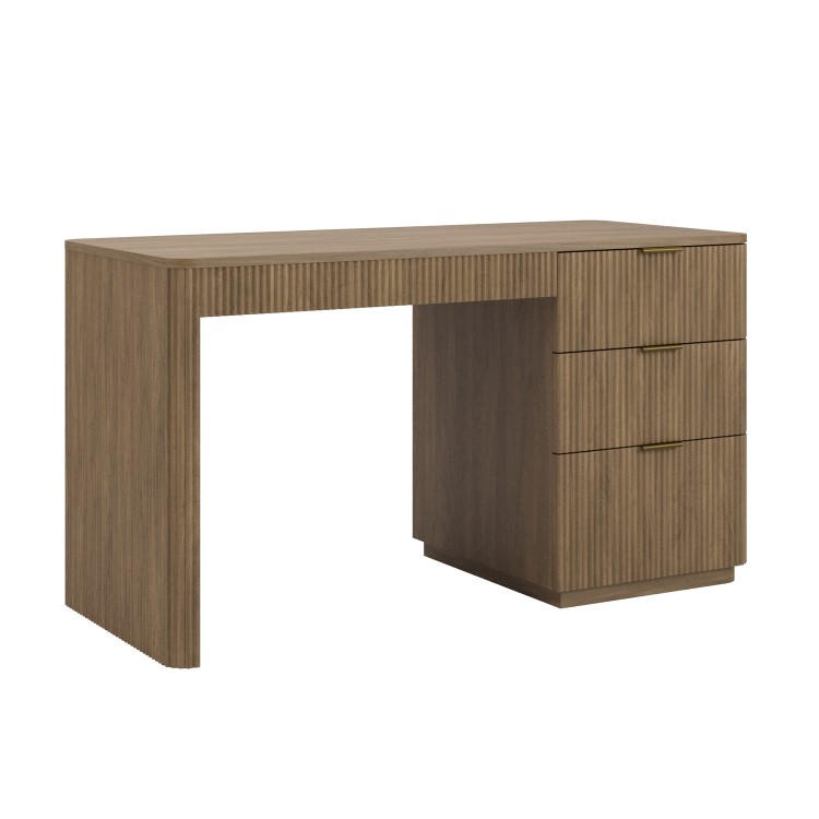Dark Oak Ribbed Office Desk with 3 Drawers - Valencia