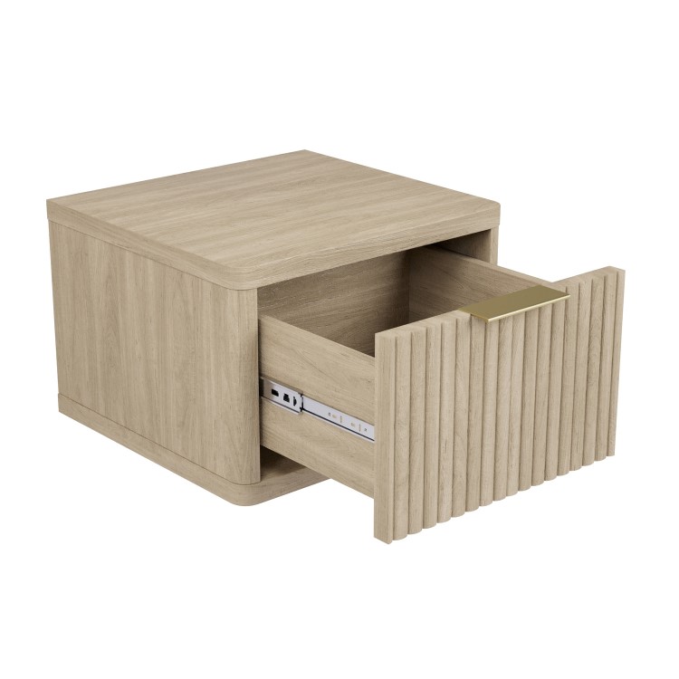 Oak Ribbed Floating Bedside Table with Drawer - Valencia