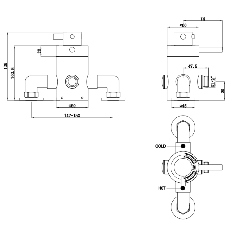 Brushed Brass 1 Outlet Exposed Thermostatic Shower Valve - Volta