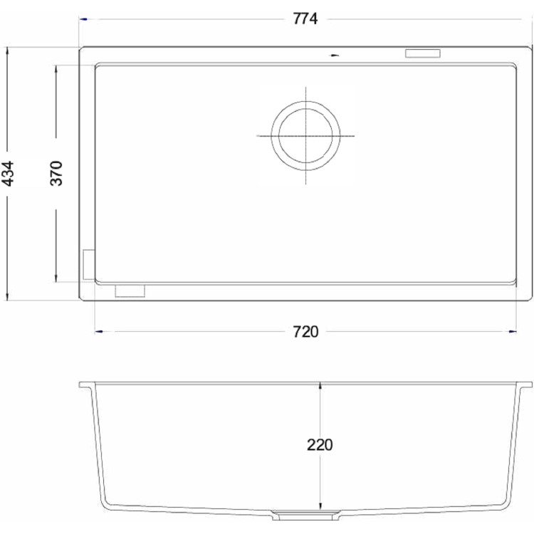 De Santii VOMANO800 Undermount 1 Bowl Granite Sink