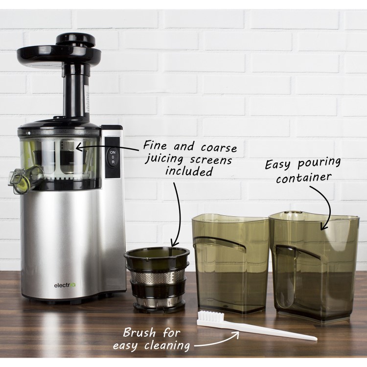 electriQ Premium Cold Press Vertical 150W Slow Juicer - Silver