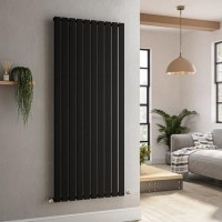 Riace Midnight Black Vertical Flat Designer Radiator 1600x680mm Single Panel 4071 BTU Riace Midnight Black Vertical Flat Designer Radiator 1600x680mm Single Panel 4071 BTU