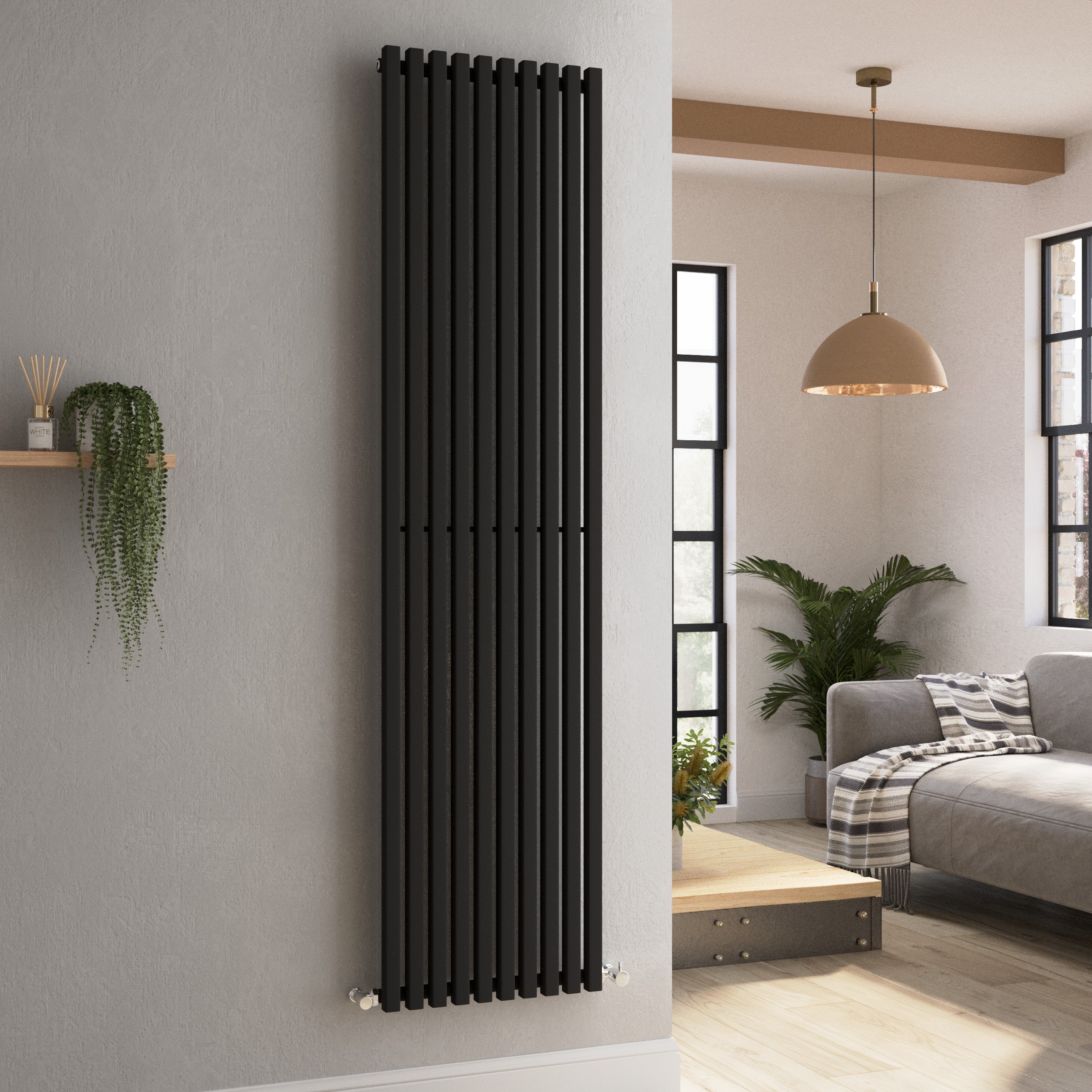 GRADE A1 - Ravello Midnight Black Vertical Square Designer Radiator ...