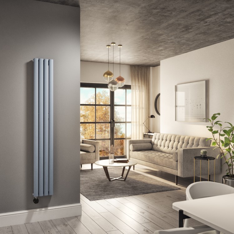 Light Grey Vertical Smart Electric Radiator with Wi-Fi Thermostat - 1kW - H1600xW236mm - Bathroom Safe
