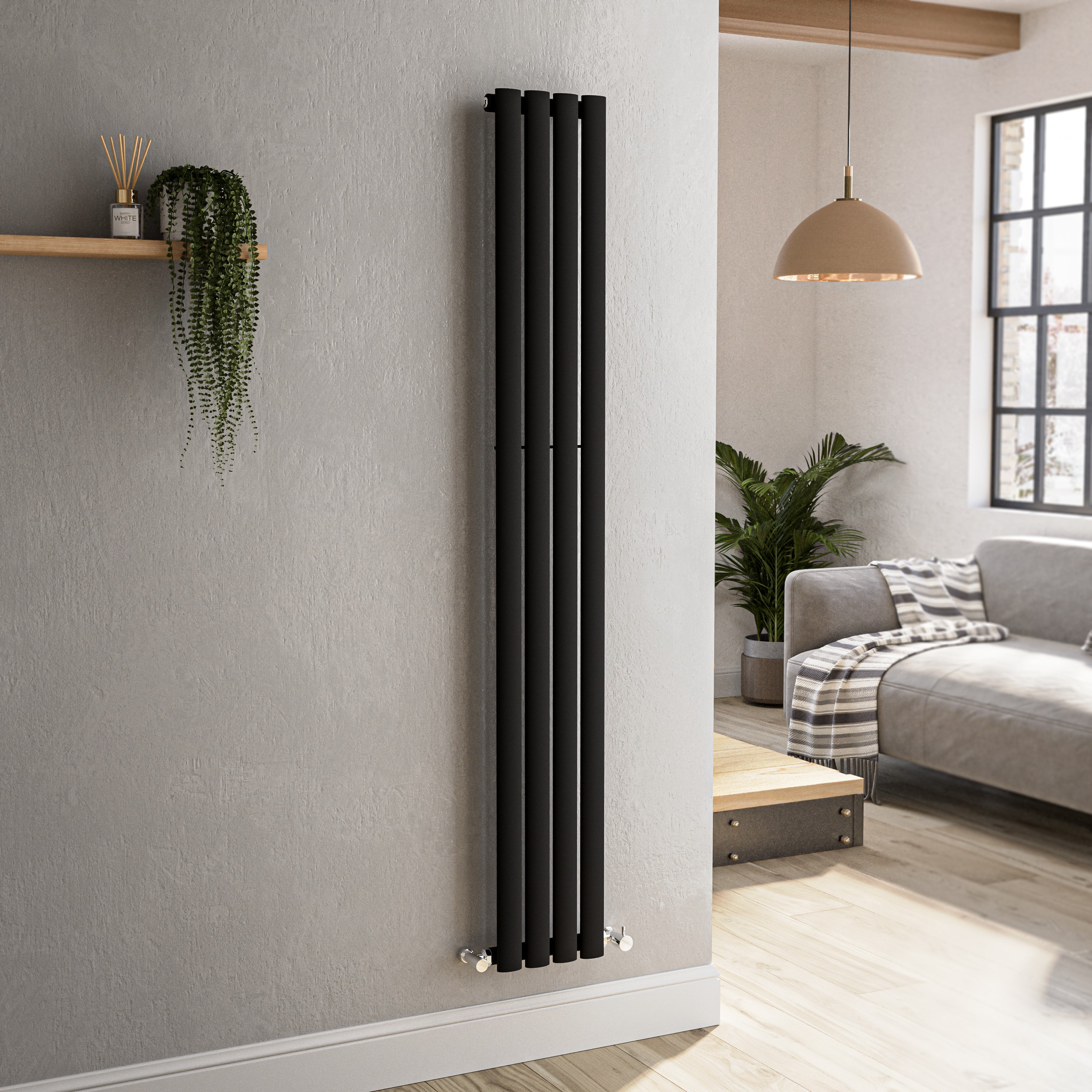 Black Vertical Oval Panel Radiator - Sorrento Tall Designer Range - Various Sizes
