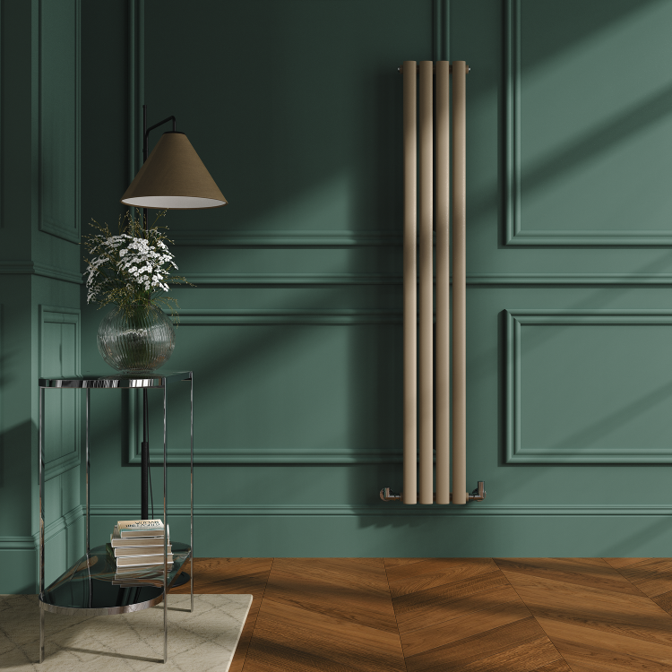 Sorrento Beige grey Vertical Oval Designer Radiator 1600x236mm Single Panel 1521 BTU