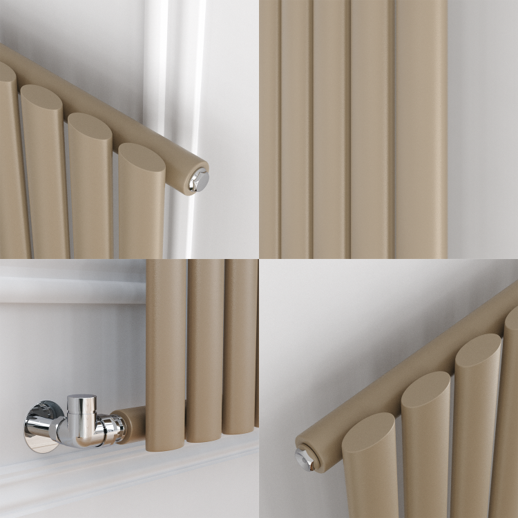 Sorrento Beige grey Vertical Oval Designer Radiator 1600x236mm Single Panel 1521 BTU