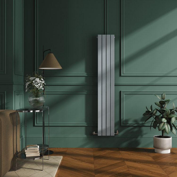 Riace Salt & Pepper Vertical Flat Designer Radiator 1600x272mm Single Panel 1628 BTU