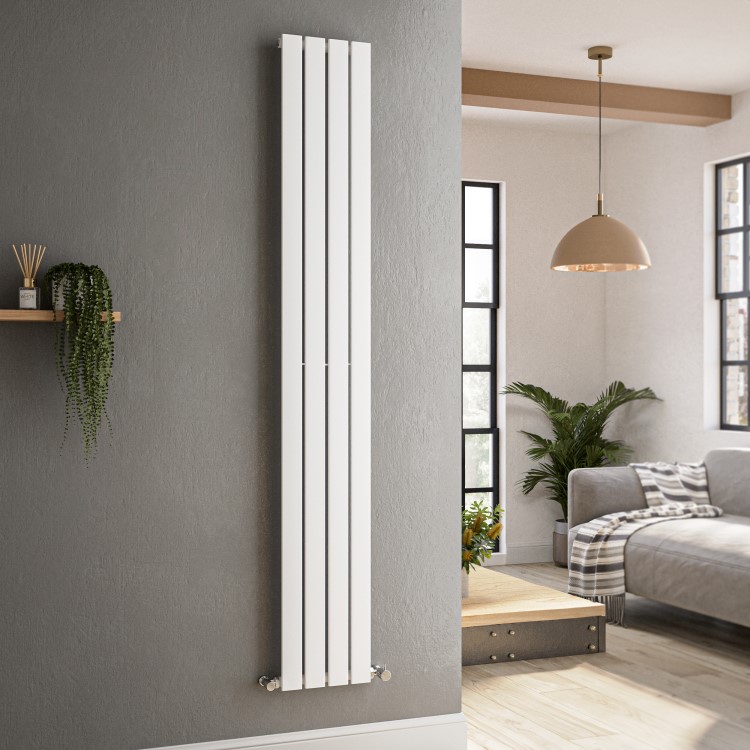 GRADE A1 - Riace White Vertical Flat Designer Radiator 1800x272mm Single Panel 1803 BTU