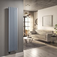 Light Grey Vertical Smart Electric Radiator with Wi-Fi Thermostat - 1kW - H1600xW354mm - Bathroom Safe