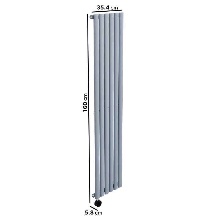 Light Grey Vertical Smart Electric Radiator with Wi-Fi Thermostat - 1kW - H1600xW354mm - Bathroom Safe