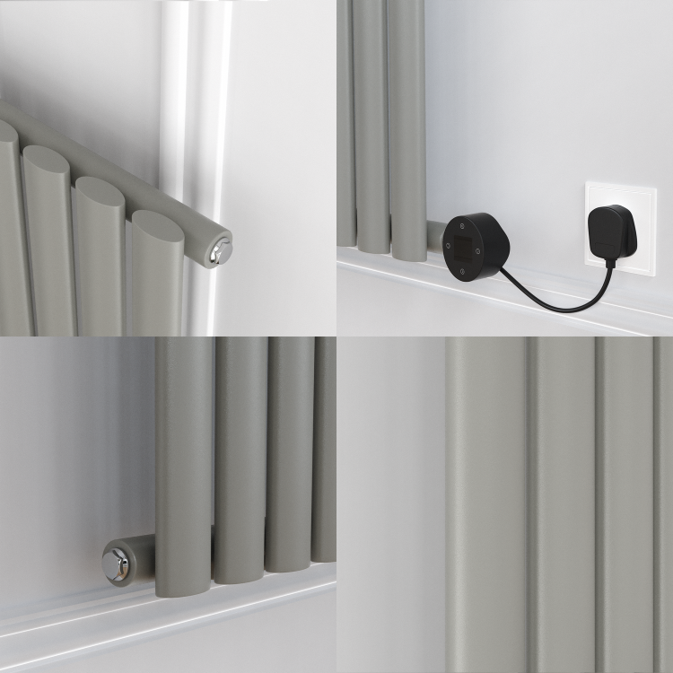 Smoked Stone Vertical Smart Electric Radiator with Wi-Fi Thermostat - 1KW - H1600xW354 - Bathroom Safe