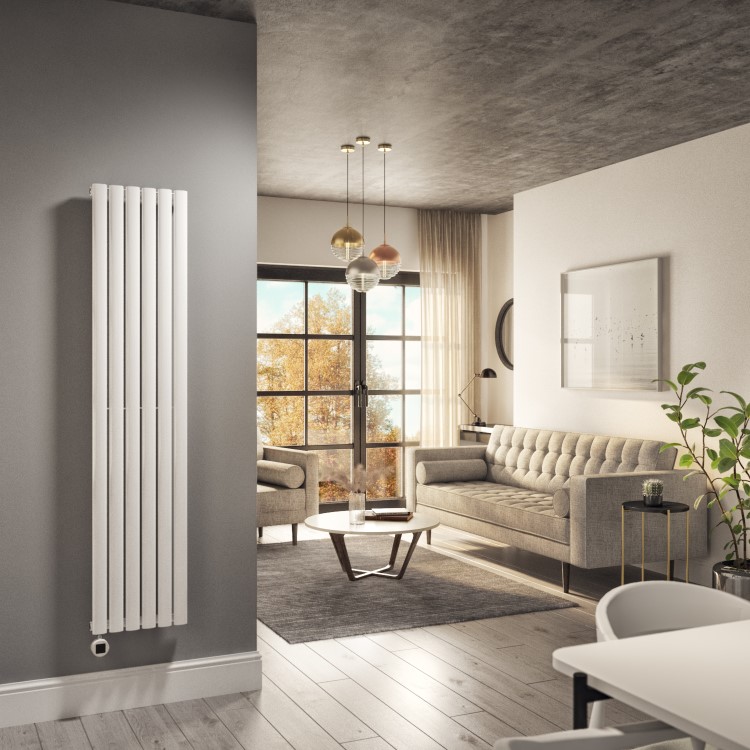 GRADE A1 - White Electric Vertical Designer Radiator 1kW with Wifi Thermostat - H1600xW354mm - IPX4 Bathroom Safe