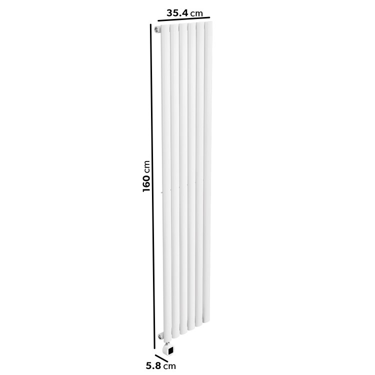 White Vertical Smart Electric Radiator with Wi-Fi Thermostat - 1kW - H1600xW354mm - Bathroom Safe