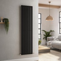 GRADE A1 - Riace Midnight Black Vertical Flat Designer Radiator 1600x408mm Single Panel 2442 BTU