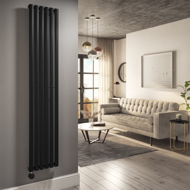 Midnight Black Electric Vertical Designer Radiator 2kW with Wifi Thermostat - H1800xW354mm - IPX4 Bathroom Safe