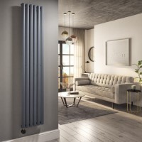 GRADE A1 - Anthracite Electric Vertical Designer Radiator 2kW with Wifi Thermostat - H1800xW354mm - IPX4 Bathroom Safe