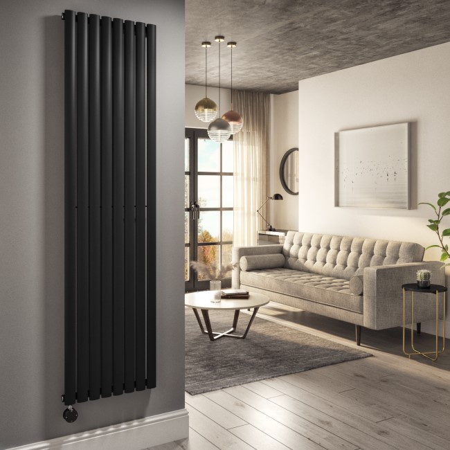 Midnight Black Electric Vertical Designer Radiator 2.4kW with Wifi Thermostat - H1800xW472mm - IPX4 Bathroom Safe