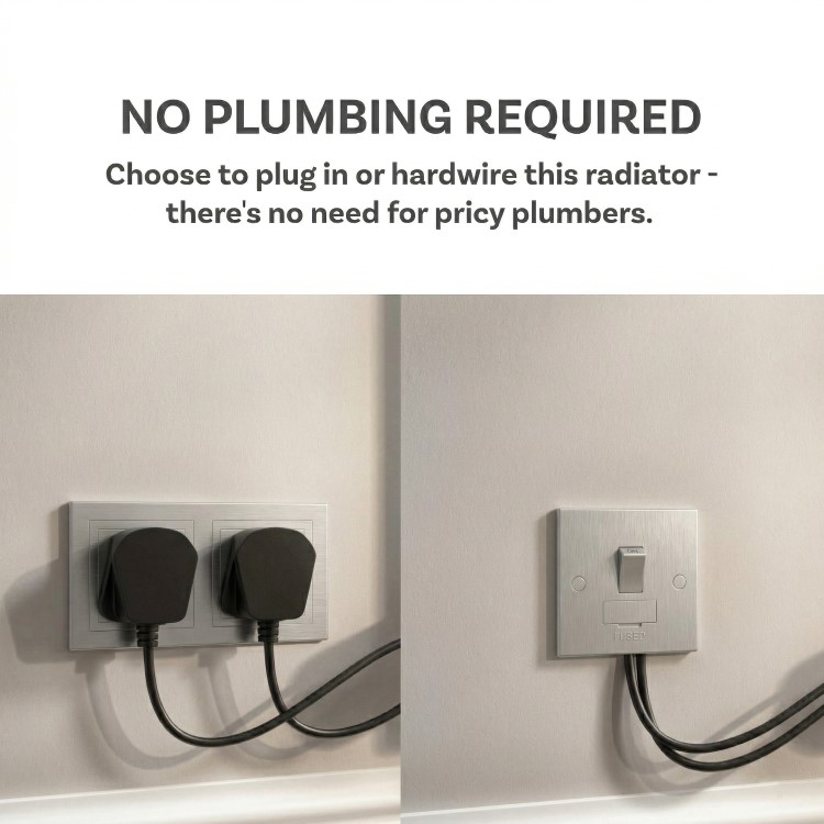 Midnight Black Vertical Smart Electric Radiator with Wi-Fi Thermostat - 2400W - H1800xW472mm - Bathroom Safe