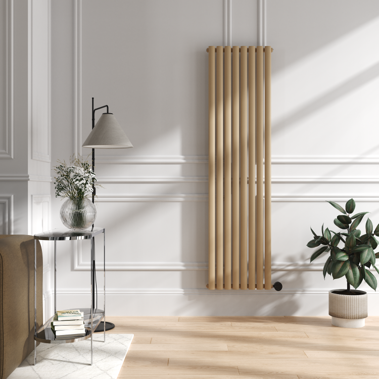 Elk brown Vertical Smart Electric Radiator with Wi-Fi Thermostat - 2x1.2KW - H1800xW472 - Bathroom Safe