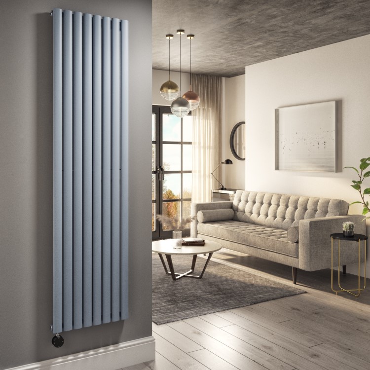 GRADE A1 - Light Grey Electric Vertical Designer Radiator 2.4kW with Wifi Thermostat - H1800xW472mm - IPX4 Bathroom Safe