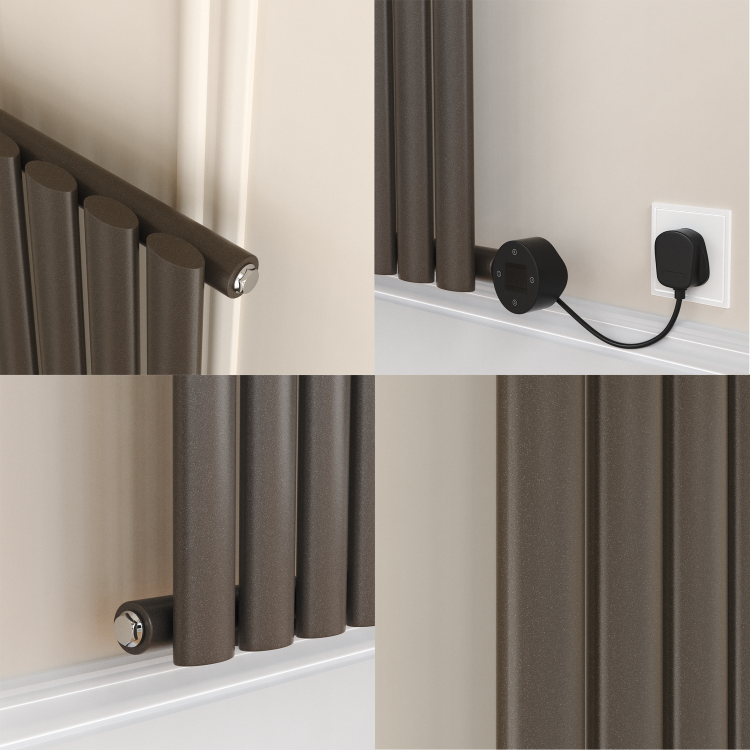 Russet Vertical Smart Electric Radiator with Wi-Fi Thermostat - 2x1.2KW - H1800xW472 - Bathroom Safe