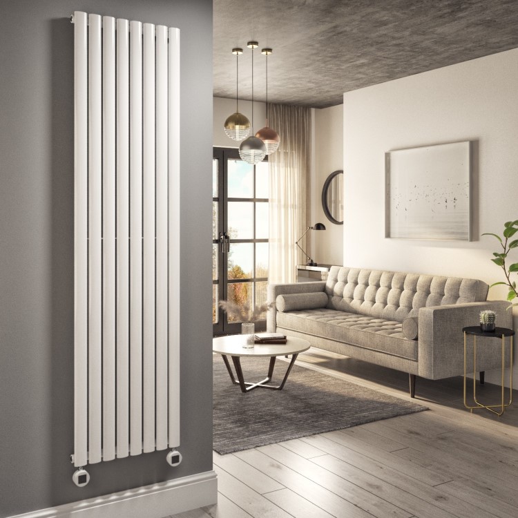 White Vertical Smart Electric Radiator with Wi-Fi Thermostat - 2400W - H1800xW472mm - Bathroom Safe