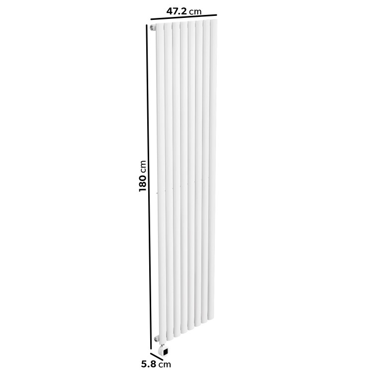 White Vertical Smart Electric Radiator with Wi-Fi Thermostat - 2400W - H1800xW472mm - Bathroom Safe