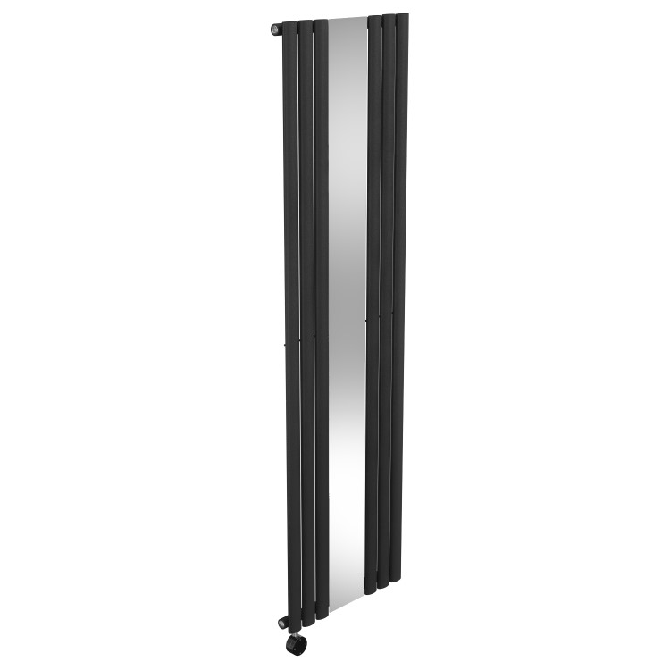 Midnight Black Vertical Smart Smart Electric Radiator with Mirror - 1200W - H1800xW500mm - Bathroom Safe