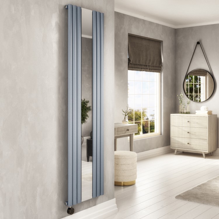 Light Grey Vertical Smart Smart Electric Radiator with Mirror - 1200W - H1800xW500mm - Bathroom Safe