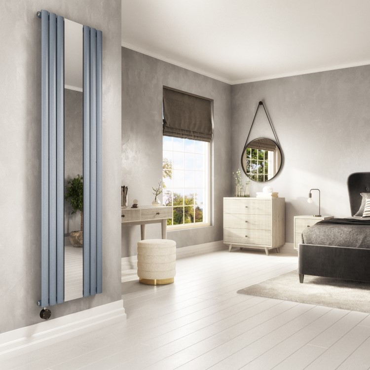 Light Grey Vertical Smart Smart Electric Radiator with Mirror - 1200W - H1800xW500mm - Bathroom Safe