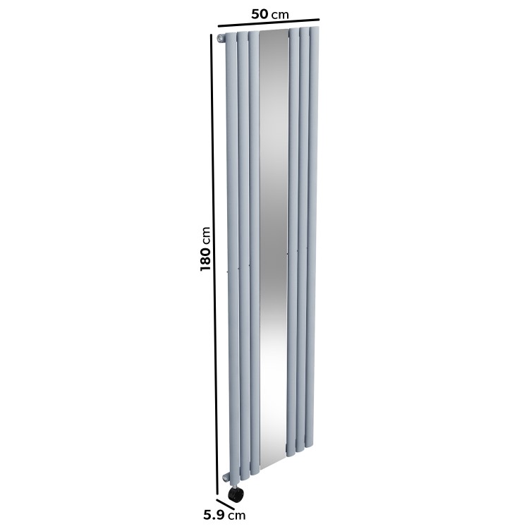 Light Grey Vertical Smart Smart Electric Radiator with Mirror - 1200W - H1800xW500mm - Bathroom Safe
