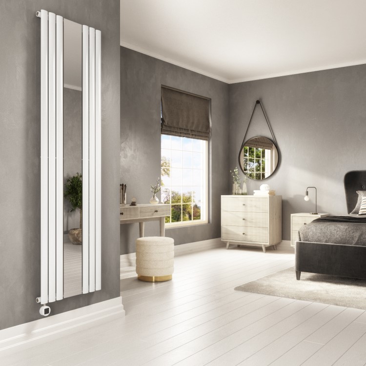 White Vertical Smart Smart Electric Radiator with Mirror - 1200W - H1800xW500mm - Bathroom Safe