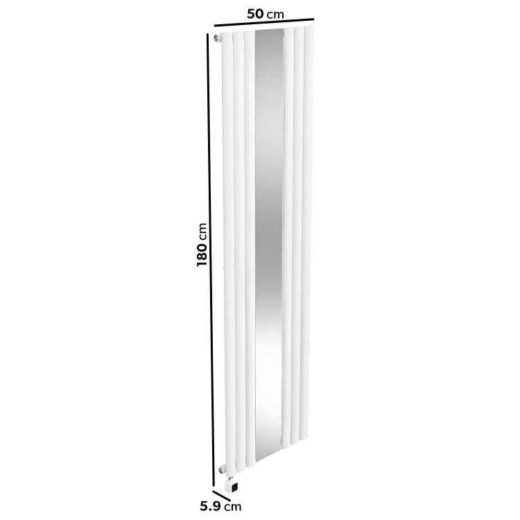White Vertical Smart Smart Electric Radiator with Mirror - 1200W - H1800xW500mm - Bathroom Safe