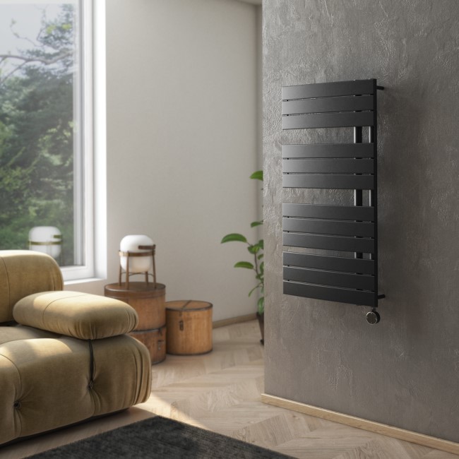 electriQ Flat Panel Electric Towel Radiator H1080xW500mm - Black