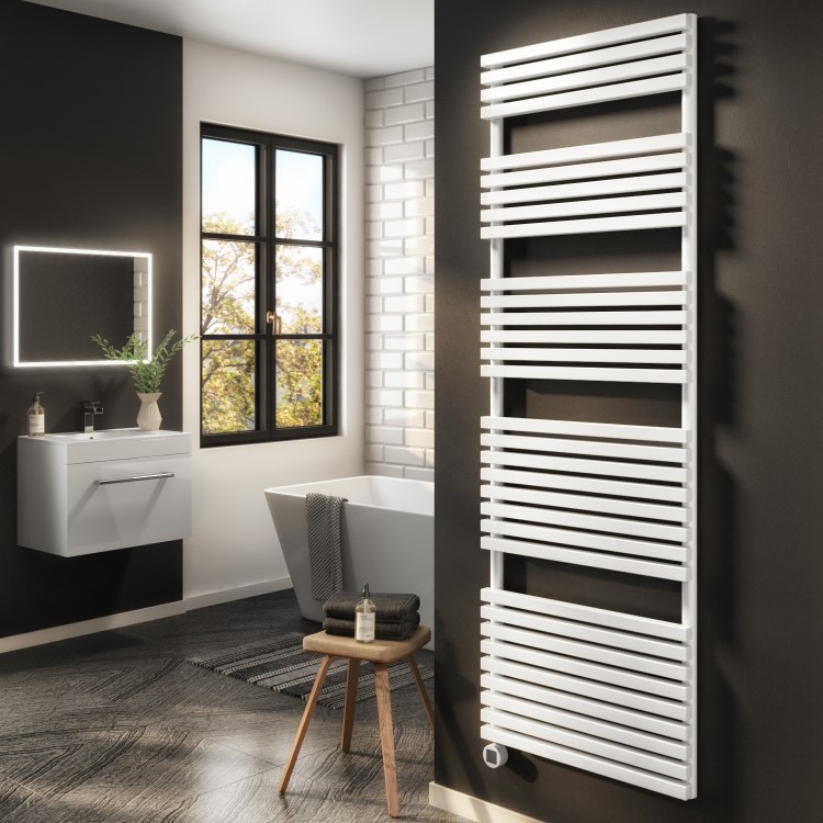 White Smart Electric Towel Radiator with Wi-Fi Thermostat - 1200W - H1800xW600mm - Bathroom Safe