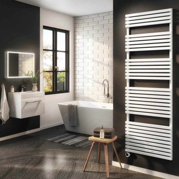 White Smart Electric Towel Radiator with Wi-Fi Thermostat - 1200W - H1800xW600mm - Bathroom Safe