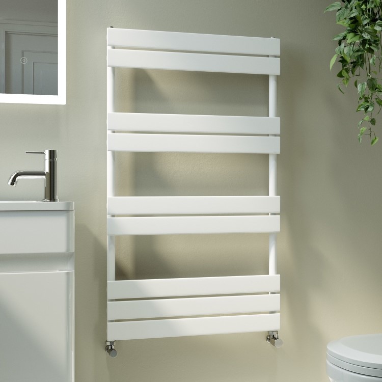Riace White Vertical Flat Towel Rail Radiator 1000x600mm Single Panel 1712 BTU