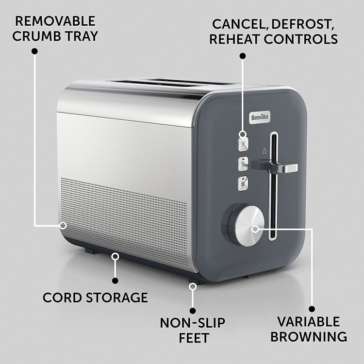 Refurbished Breville High Gloss 2 Slice Toaster Grey
