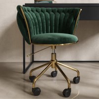 Dark Green Velvet Knotted Swivel Office Chair - Verity Dark Green Velvet Knotted Swivel Office Chair - Verity