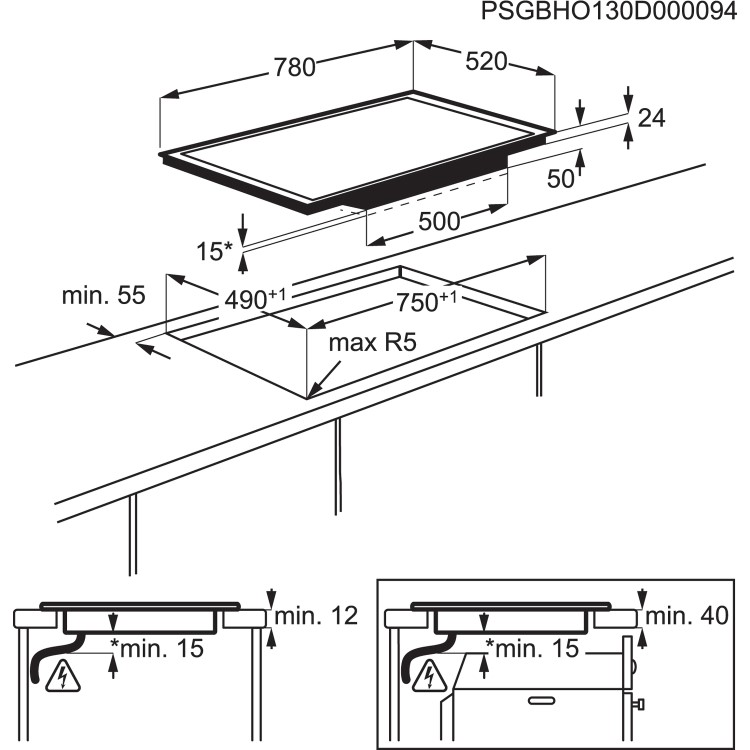 AEG HKL85410FB 80cm Four Zone Induction Hob Black With 2 MaxiSense Zones