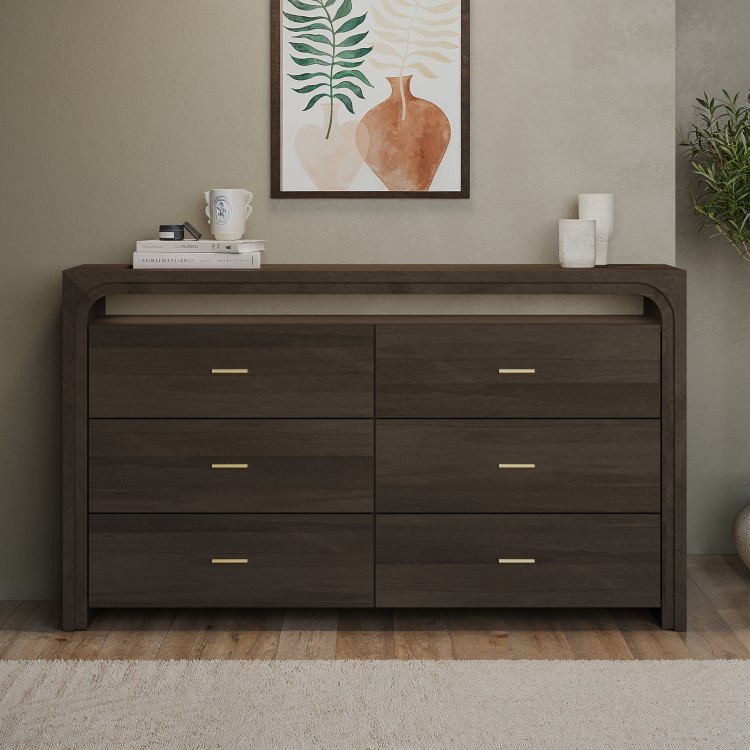 Dark Mango Wood Chest of 6 Drawers - Vixen