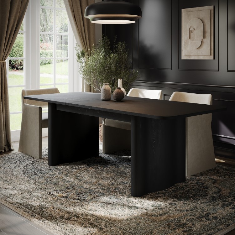 Large Black Oak Extendable Dining Table - Seats 6 - 8 - Wave
