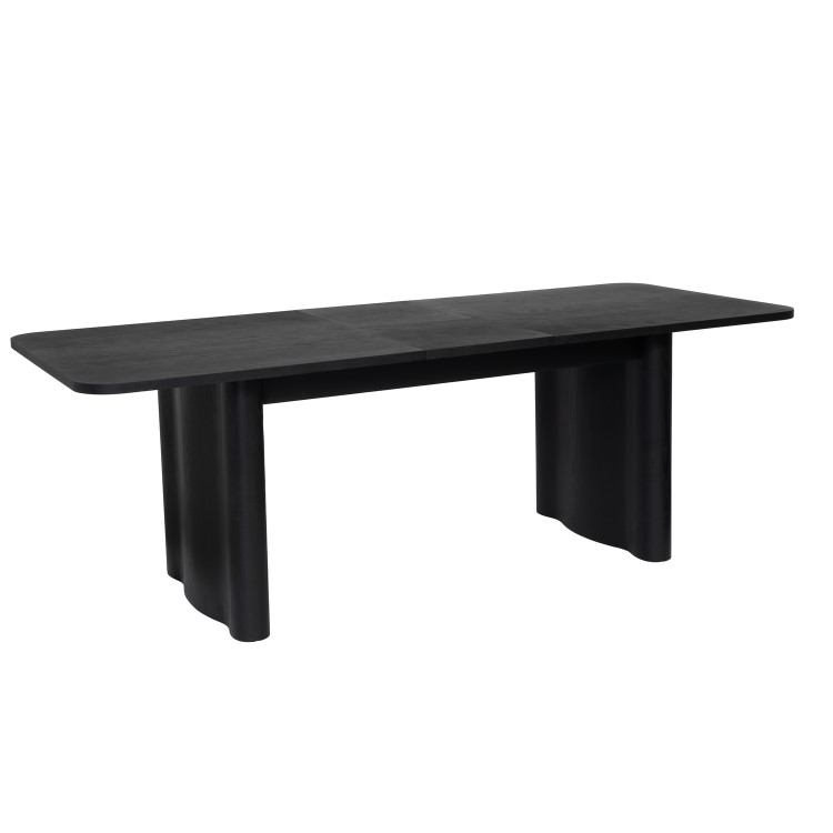 Large Black Oak Extendable Dining Table - Seats 6 - 8 - Wave