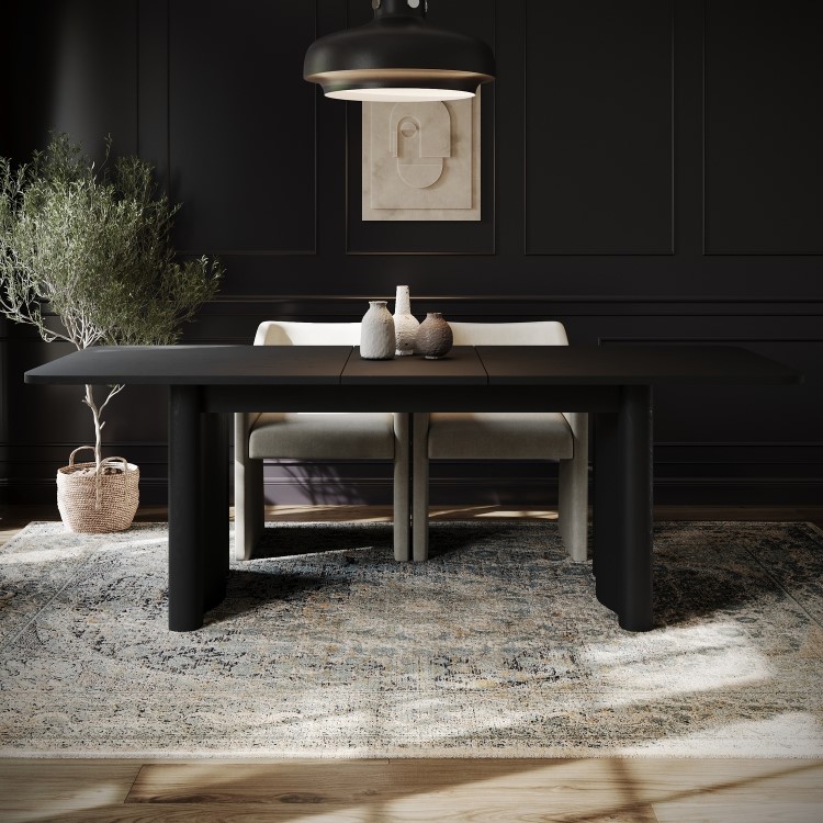 Large Black Oak Extendable Dining Table - Seats 6 - 8 - Wave